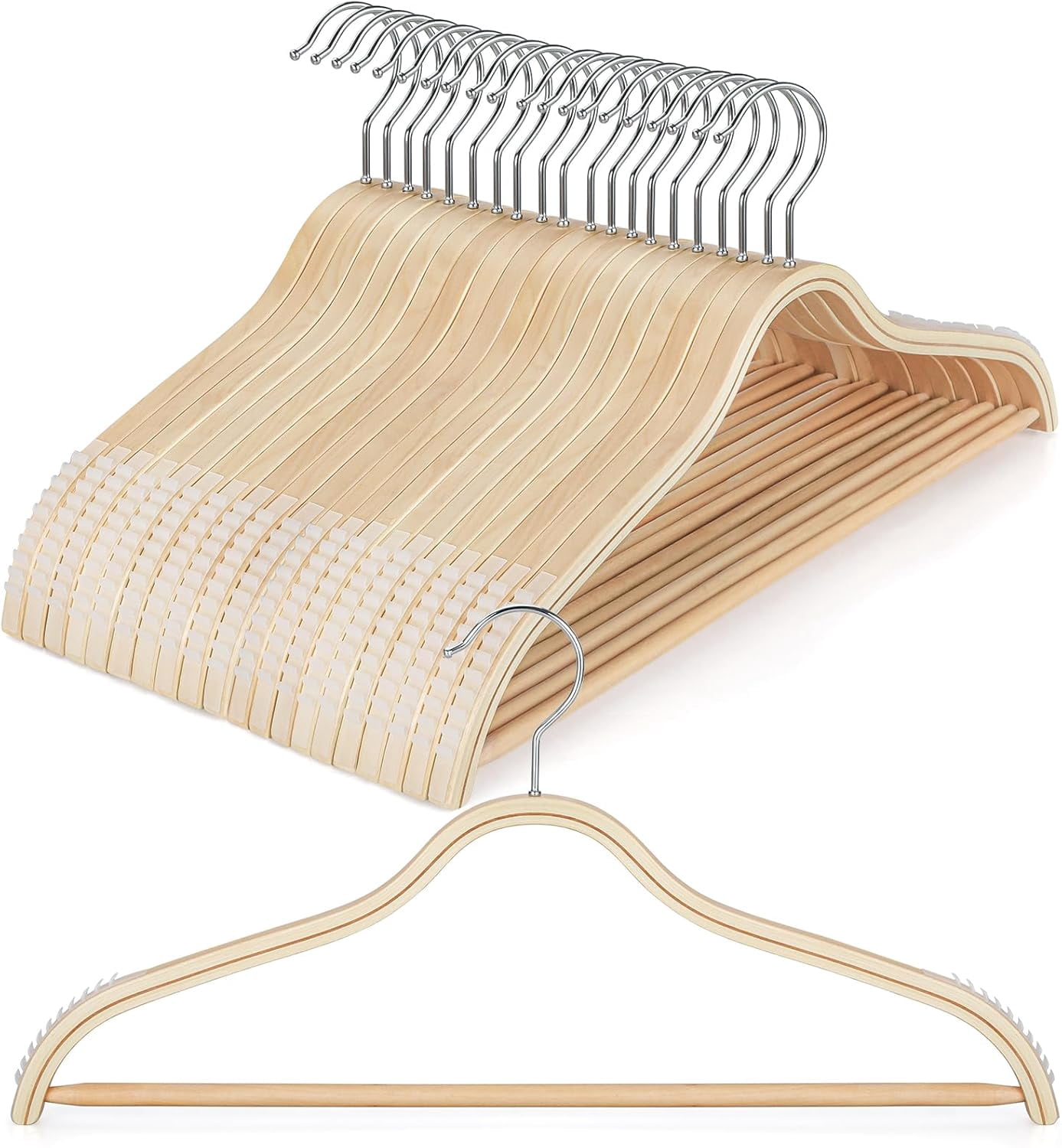 HANGER Sleek Wooden Hangers with Non-Slip Rubber Grips, Sweater Hangers No Shoulder Bump, Lightweight Clothes Hangers 30-Pack, 360 °   Swivel Hook and Pants Bar