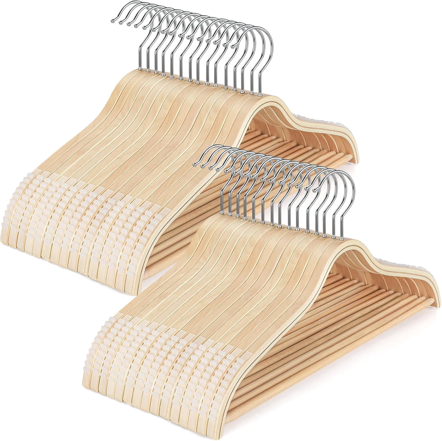 HANGER Sleek Wooden Hangers with Non-Slip Rubber Grips, Sweater Hangers No Shoulder Bump, Lightweight Clothes Hangers 30-Pack, 360 °   Swivel Hook and Pants Bar