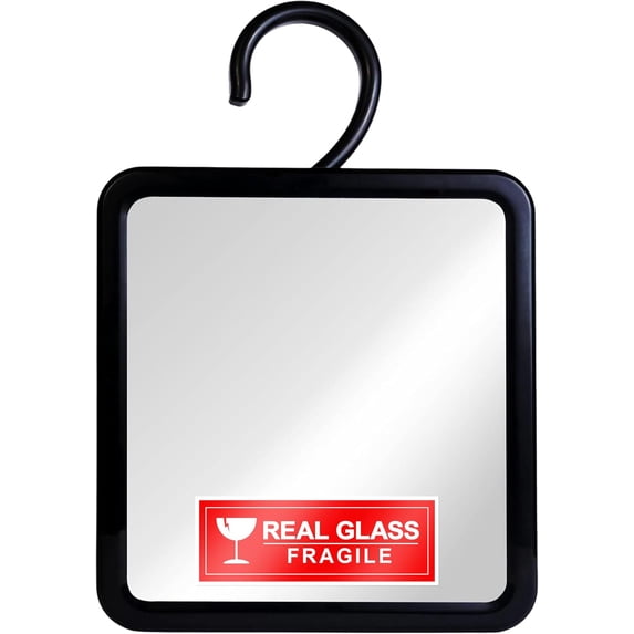 MIRRORVANA Real Glass Hanging Fogless Shower Mirror - Distortion-Free & Adjustable Swivel Hook for Effortless Shaving - Fill Back Chamber/Reservoir with Hot Water for Anti-Fog Effect (8" x 7", Black)