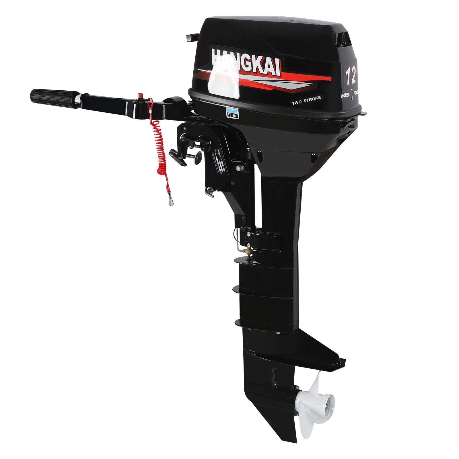 HANGKAI 12HP 2 Stroke Outboard Motor Boat Engine Long Shaft Outboard Motor, 169cc Heavy Duty Boat Engine Fishing Boat Motor W/CDI System Water Cooling System,360-Degree Steering Function