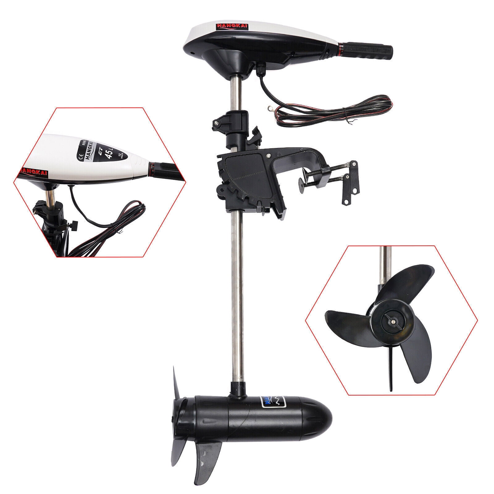 HANGKAI 12V 45LBS Electric Boat Motor Outboard Trolling Motor Engine Heavy Duty