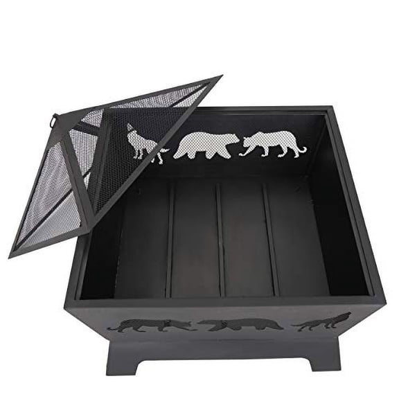 HANGKAI 26" Extra Deep Fire Pit Backyard Patio Garden Stove Wood Burning Fireplace w/Long Fire Poker,Mesh Lid,Rain Cover