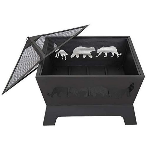 HANGKAI 26" Extra Deep Fire Pit Backyard Patio Garden Stove Wood Burning Fireplace w/Long Fire Poker,Mesh Lid,Rain Cover