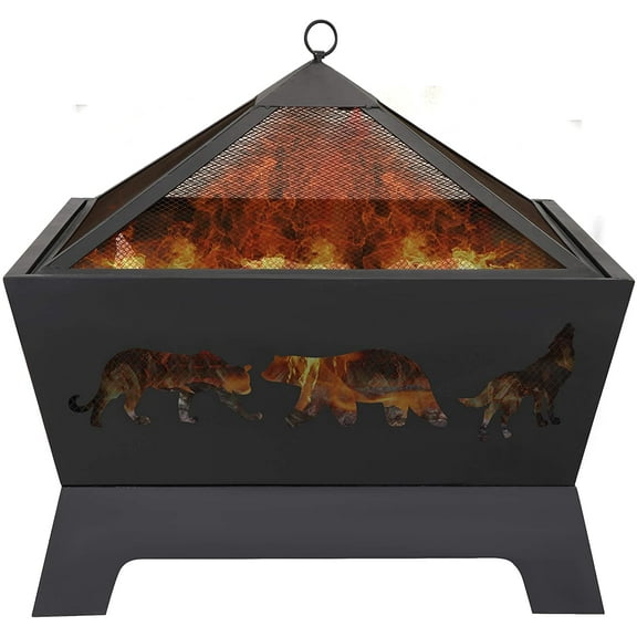 HANGKAI 26" Extra Deep Fire Pit Backyard Patio Garden Stove Wood Burning Fireplace w/Long Fire Poker,Mesh Lid,Rain Cover