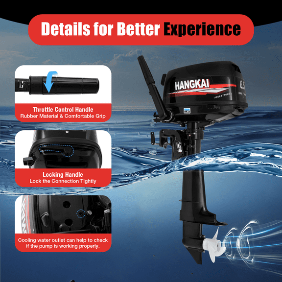 HANGKAI 4 Stroke 6.5HP Outboard Motor, 123CC Fishing Boat Engine Heavy Duty Outboard Marine Engines for Inflatable Boat Kayak Canoe Water Cooling Tiller Control