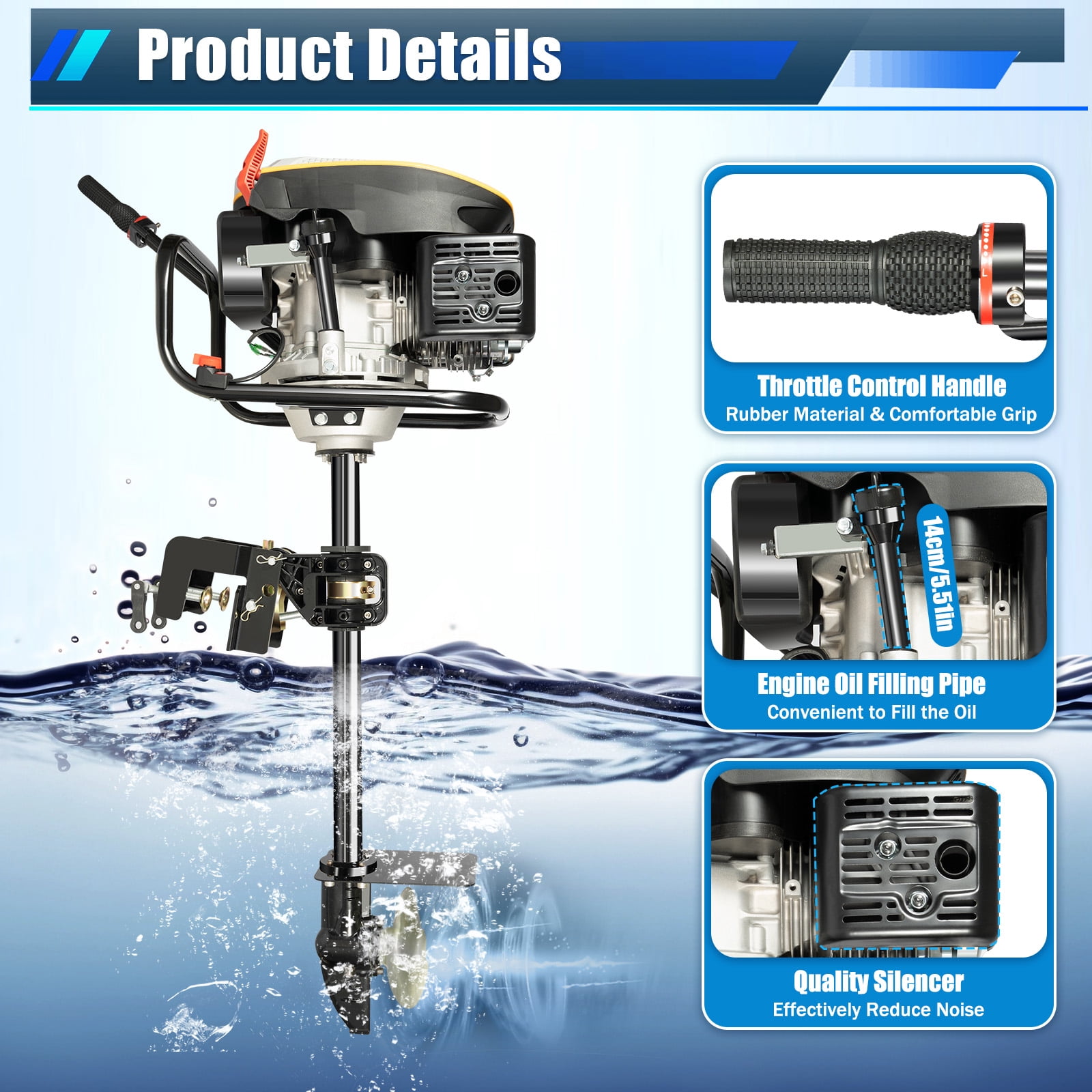 HANGKAI 9HP 4 Stroke Outboard Motor Boat Engine Air Cooling+TCI System 225CC Black for Inflatable Boats