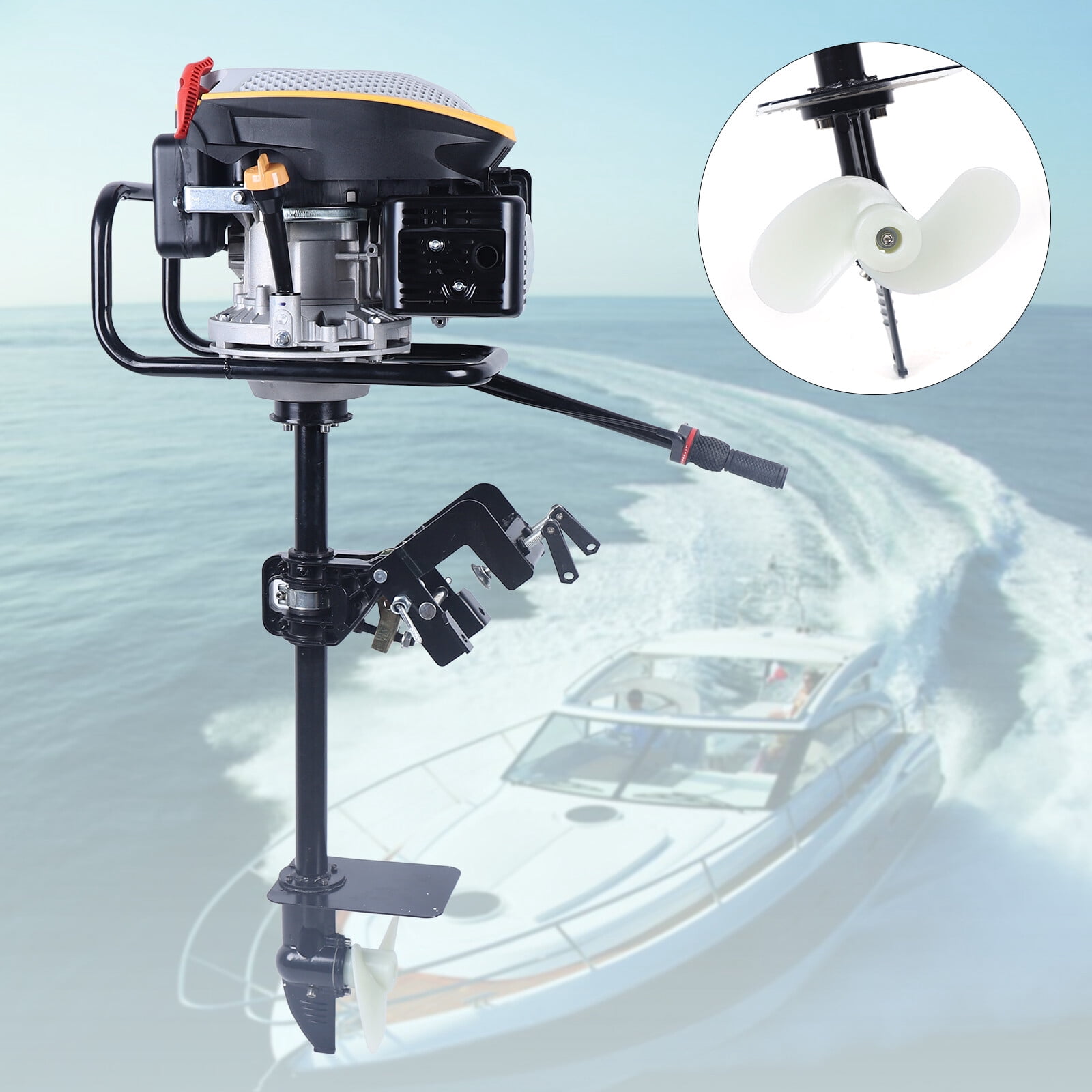 HANGKAI 9HP 4 Stroke Outboard Motor Boat Engine Air Cooling+TCI System 225CC Black for Plastic Boats