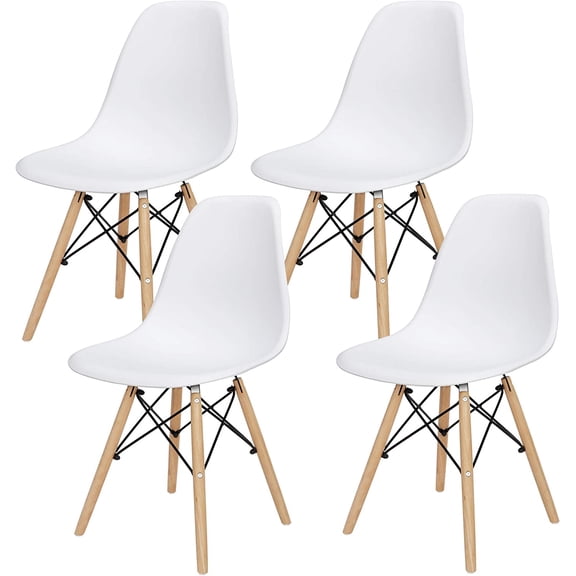 HANGKAI Elegant Home DSW Dinning Chair,Mid-Century Style Chair Plastic Dining Shell Chair with Wooden Leg for Dining & Dressing Table-Set of 4,White
