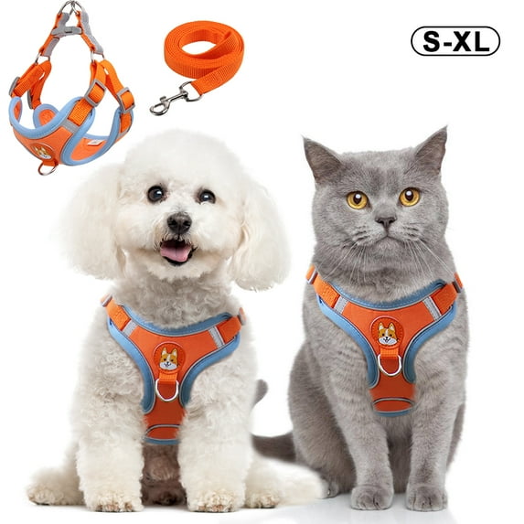 HANI Dog and Cat Universal Harness with Leash - Cat Harness Escape Proof - Adjustable Reflective Step in Dog Harness for Small Dogs Medium Dogs - Soft Mesh Comfort Fit No Pull No Choke,Orange,M