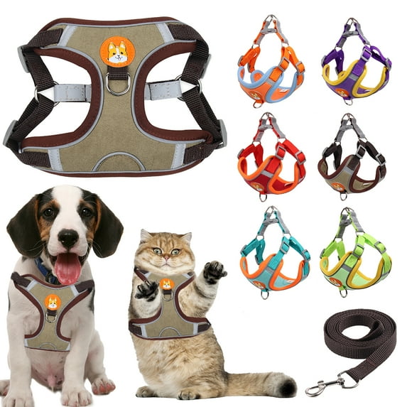 HANI Dog and Cat Universal Harness with Leash - Cat Harness Escape Proof - Adjustable Reflective Step in Dog Harness for Small Dogs Medium Dogs - Soft Mesh Comfort Fit No Pull No Choke,Brown,S