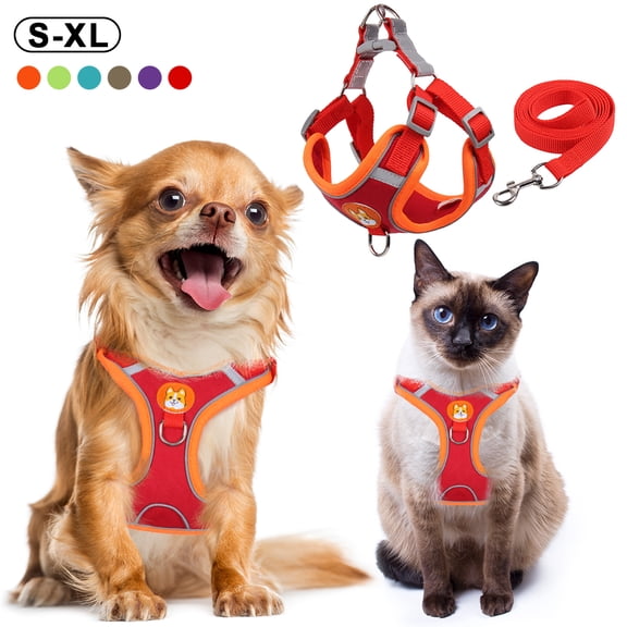 HANI Dog and Cat Universal Harness with Leash - Cat Harness Escape Proof - Adjustable Reflective Step in Dog Harness for Small Dogs Medium Dogs - Soft Mesh Comfort Fit No Pull No Choke,Red,M