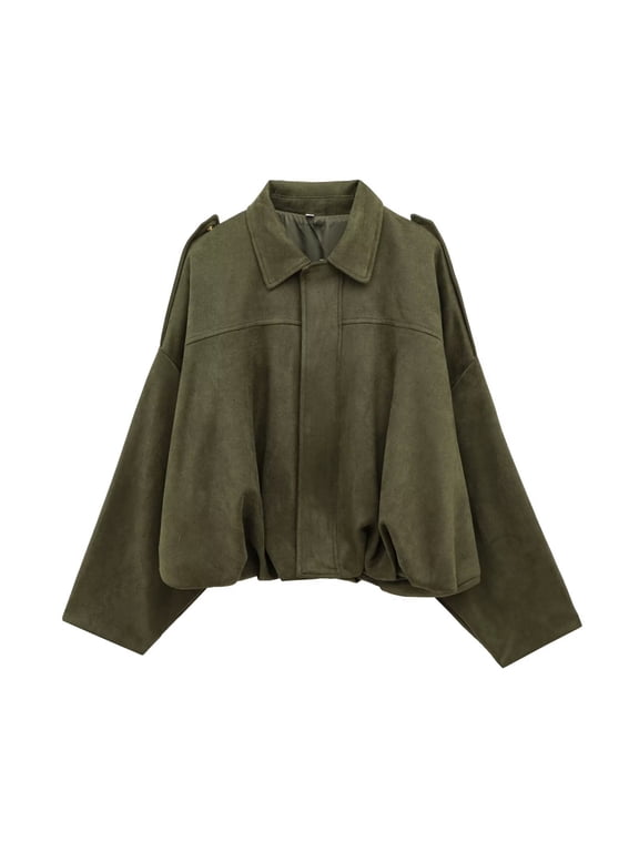 Oversized Jacket, Autumn Jackets for Women, Oversized Loose Fit Cropped Zip Up Casual Pilot Outerwear Coat Streetwear A Green L