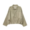 thumbnail image 1 of HANLONG Women Pilot Style Cropped Outerwear Coat Zip Up Long Sleeve Oversized Loose Fit A Light Green S, 1 of 8