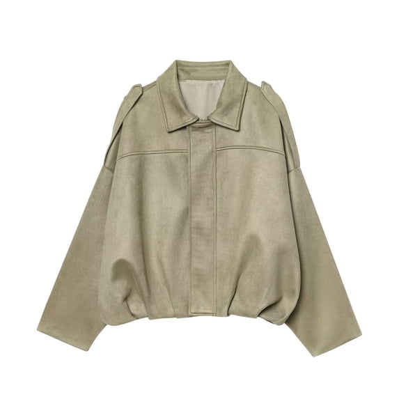 HANLONG Women Pilot Style Cropped Outerwear Coat Zip Up Long Sleeve Oversized Loose Fit A Light Green S