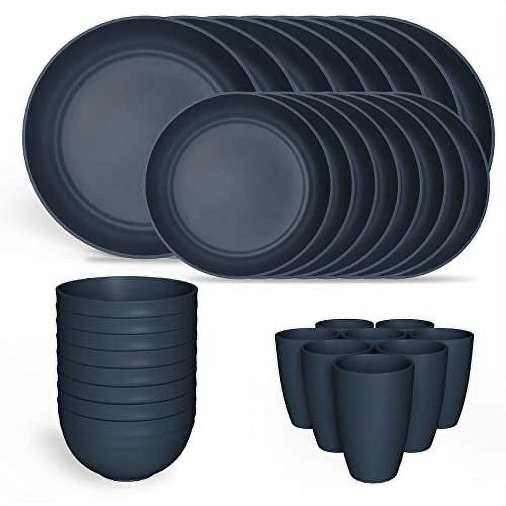 HANMFEI Wheat Straw Dinnerware Sets for 8 (32pcs), Plastic Plates and Bowls Sets, Unbreakable