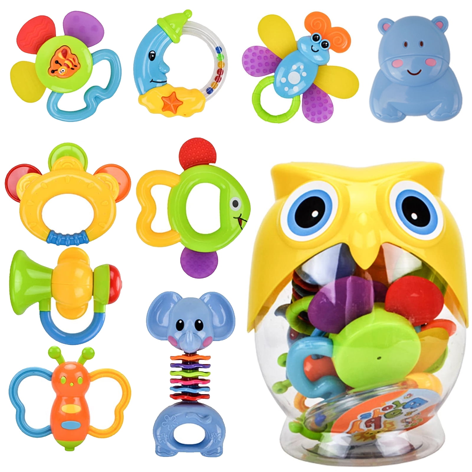 HANMUN Baby Rattle Set 12pcs with Storage Box - Newborn Baby Toys Rattles  and Teethers - Developmental Baby Sensory Toys for Girls Boys - Teething