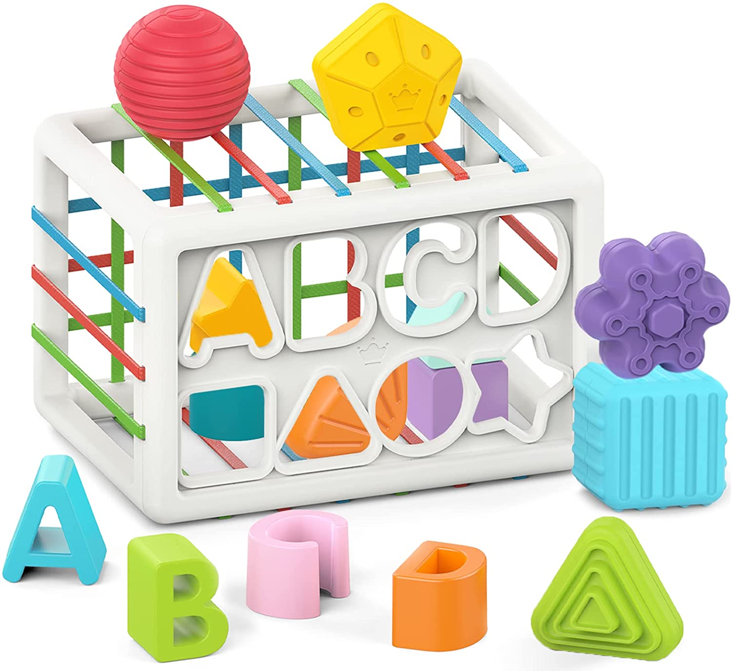 HANMUN Baby Shape Sorter Toy, Montessori Toys, Developmental Toys for 1 Year Old, Storage Cube Bin & 6 Sensory Shape Blocks, Toddler Toys Age 1-2, Fine Motor Skills, Boy Girl Birthday Gifts - image 1 of 8