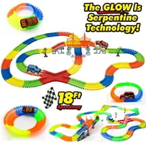 HANMUN Glow Race Tracks Toy with LED Light Race Cars and 18 ft Glow in The Dark 360Pcs Bendable Race Track Set Toys for Boy Age 3-12 Years Old
