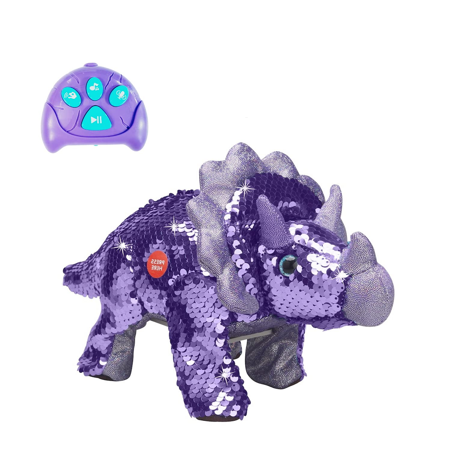HANMUN Kids Remote Control Reversible Sequins Dinosaur Toy for 2 Years