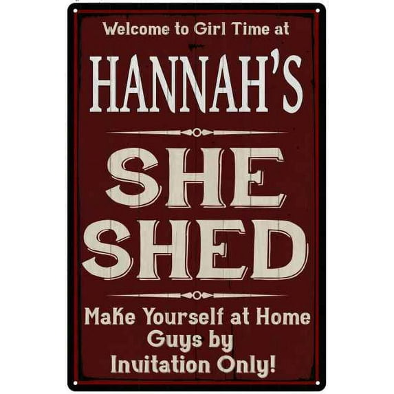 HANNAH'S She Shed Red Sign Lady Cave 8 x 12 High Gloss Metal 208120088370