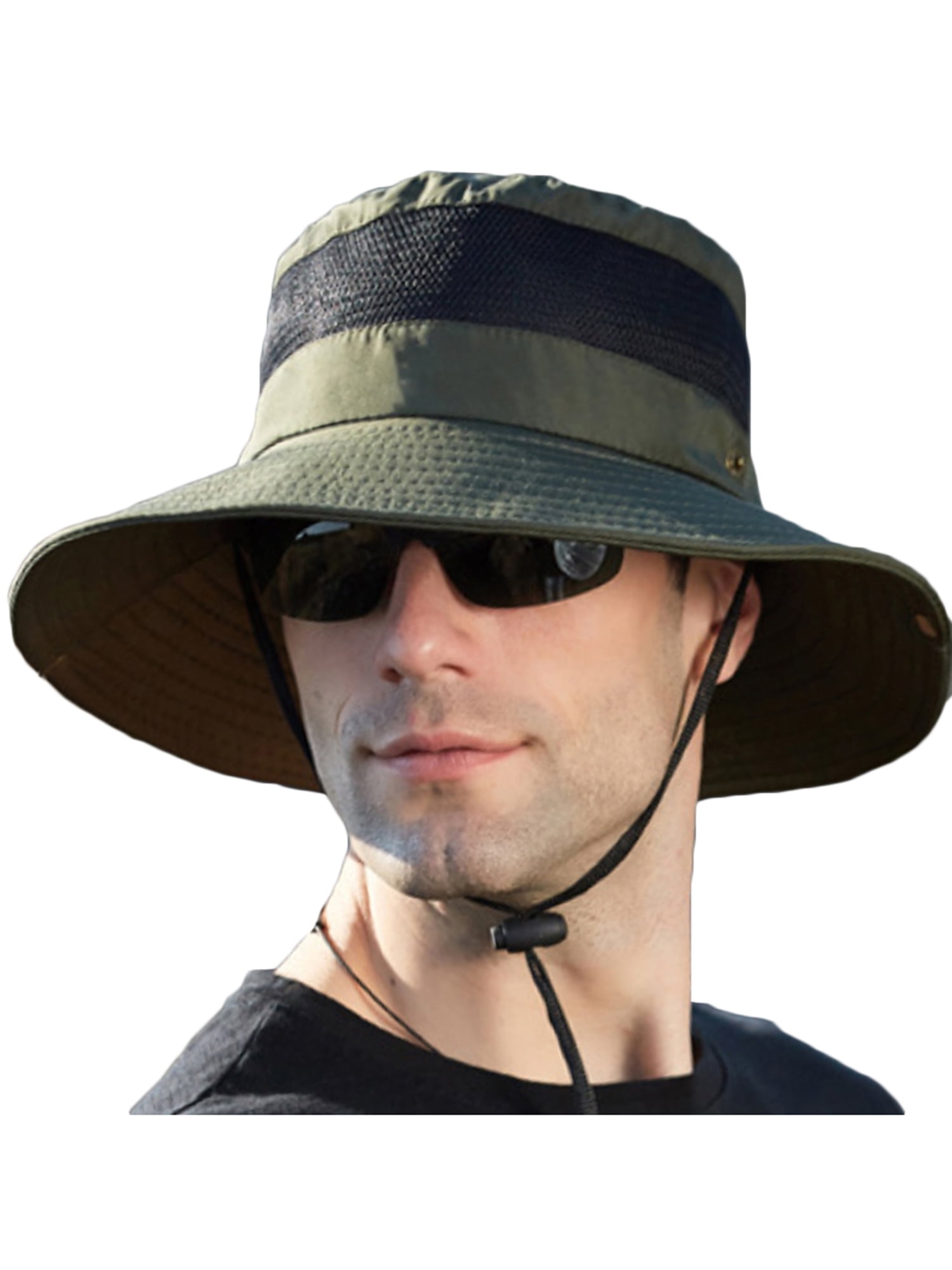 HANQITA Men Women Wide Brim Bucket Visor Hat Summer Fishing Hiking Sun Protection Cap Cargo