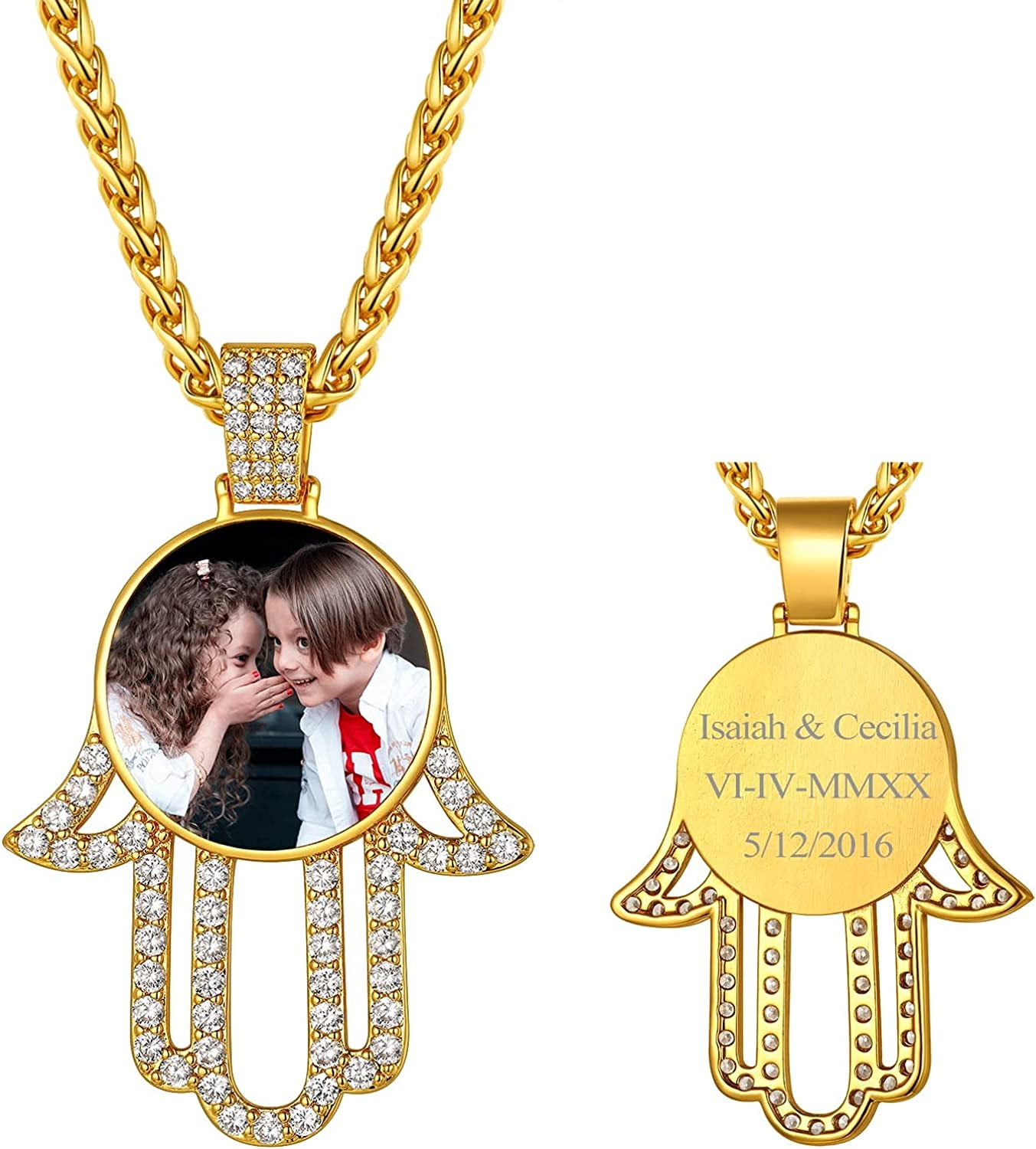 Photo Engraved Round Gold Plated popular Over Stainless Pendant