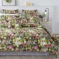 thumbnail image 1 of HANRU Floral Duvet Cover Set 100% Cotton Green Striped and Beige Bedding White Flower Branches Print 600 TC Soft Reversible Zipper Bed Cover & 2 Pillowcases，King/California King, 1 of 16