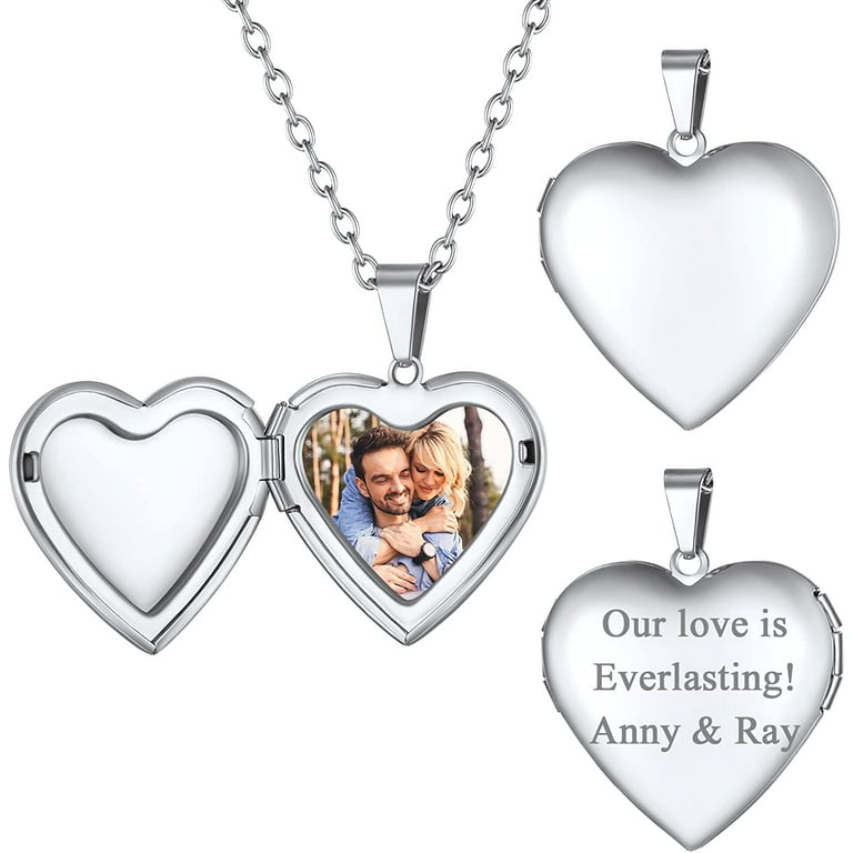 Dainty Silver Heart Locket Necklace with one or two keepsake pictures  inside