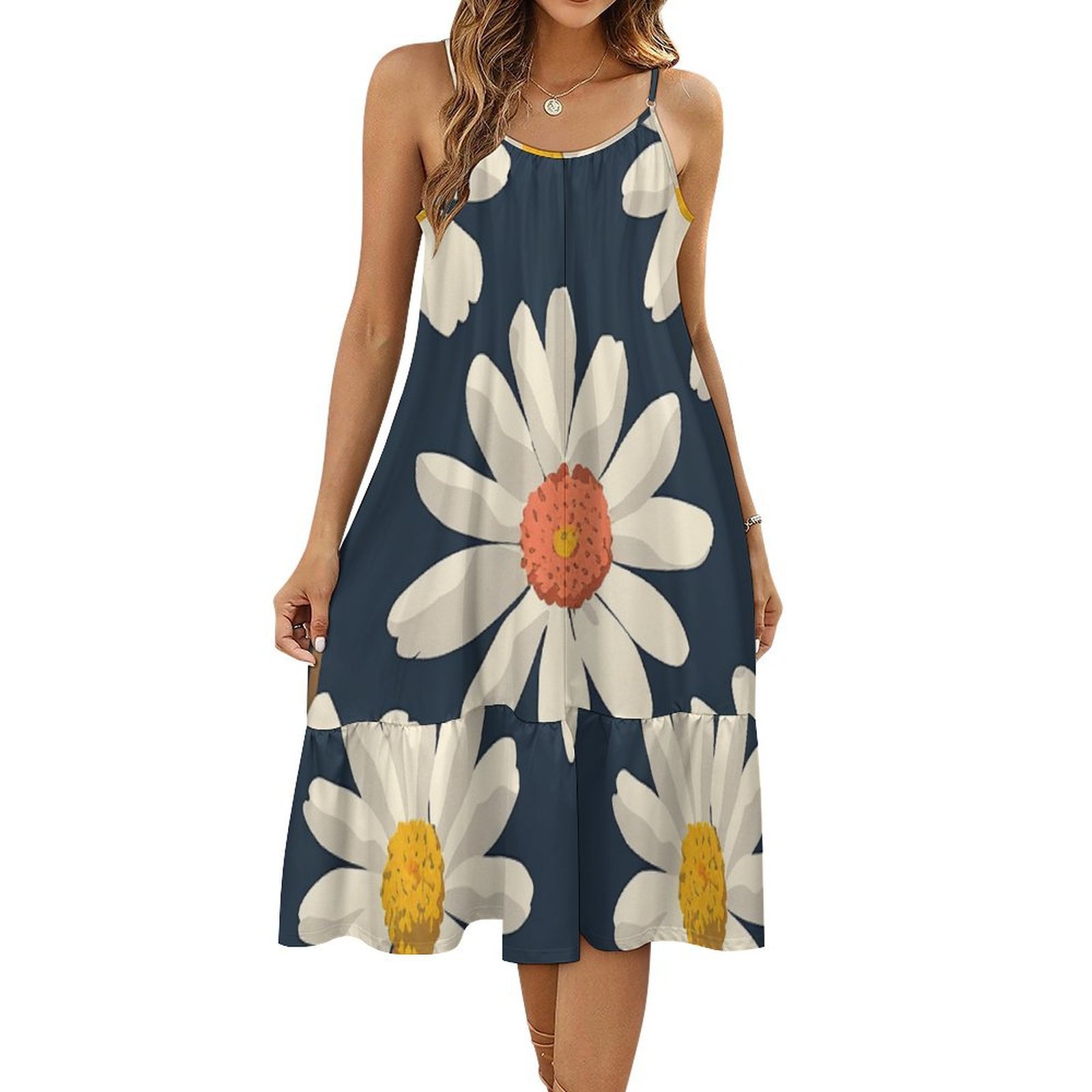 HANSHB Marshmallow Daisy Artwork 279 Women's Maxi Summer Dress