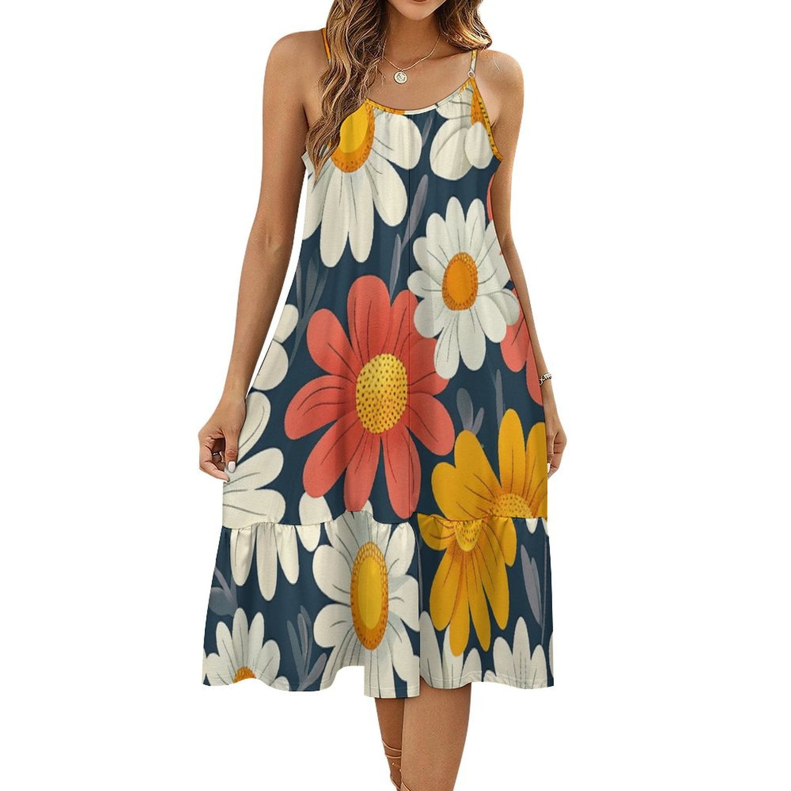HANSHB Marshmallow Daisy Artwork 280 Women's Maxi Summer Dress