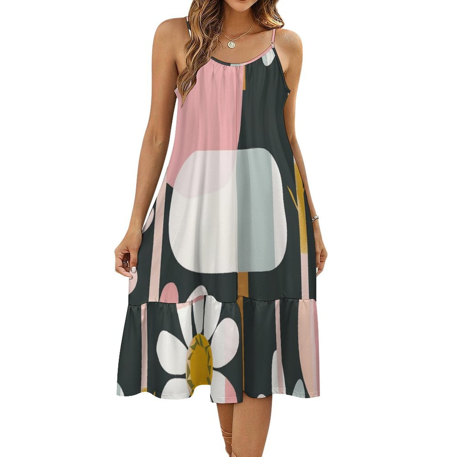 HANSHB Marshmallow Daisy Decor 232 Women's Maxi Summer Dress , Loose