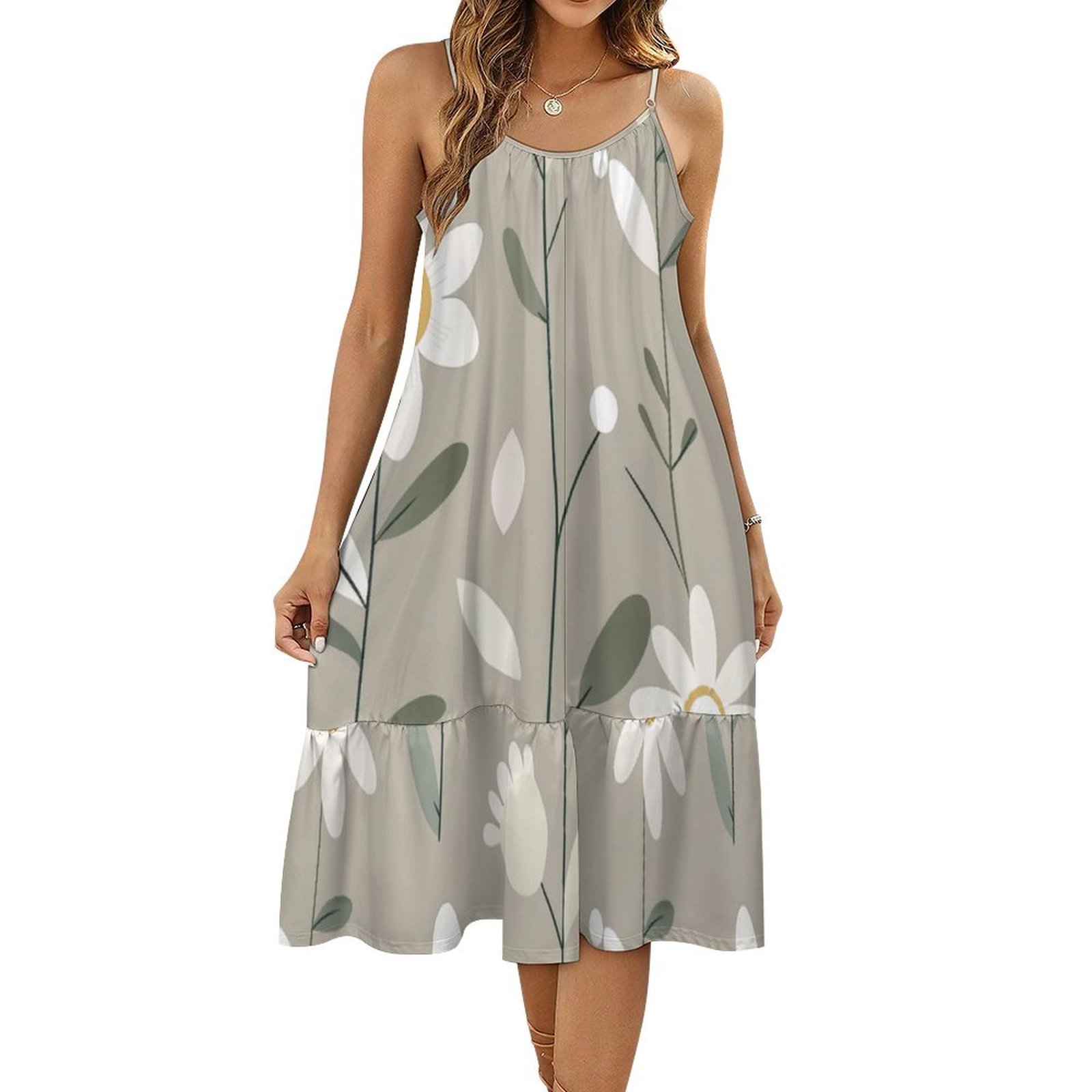 HANSHB Marshmallow Daisy Print 786 Women's Maxi Summer Dress , Loose