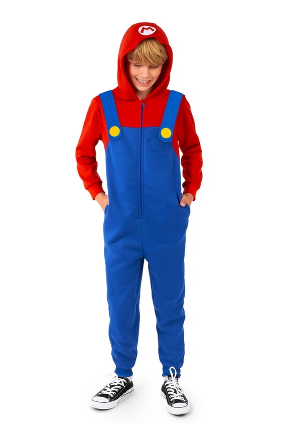 Morris Costumes OSKO1002L Super Mario Bros. Hooded one piece Costume for Kids - Large - Size 10-12