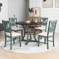 thumbnail image 1 of HANSHE Kitchen Dining Table Set for 4, Farmhouse Dining Set with Round Dining Table and 4 Cushioned Chairs, Wooden Frame 5 Piece Dining Table Set for Kitchen Dining Room Apartment, Antique Blue, 1 of 10