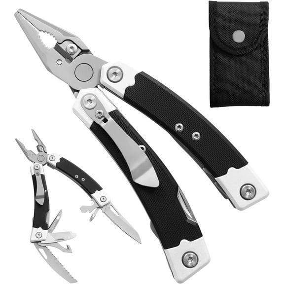 HANSHI G10 Handle Multitool Pliers with YG10 Tungsten Steel Replaceable Wire Cutters 12 in 1 Multi Tool Pocket Knife with Safety Lock,Saw,Bottel Opener for Camping,Survival with Nylon Sheath