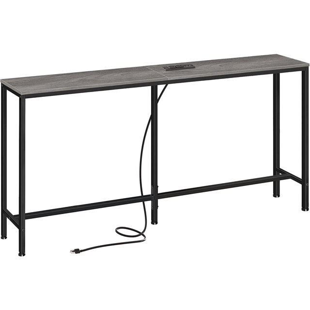 HANTU Console Table with Outlet, 63 Inch Sofa Table with Charging