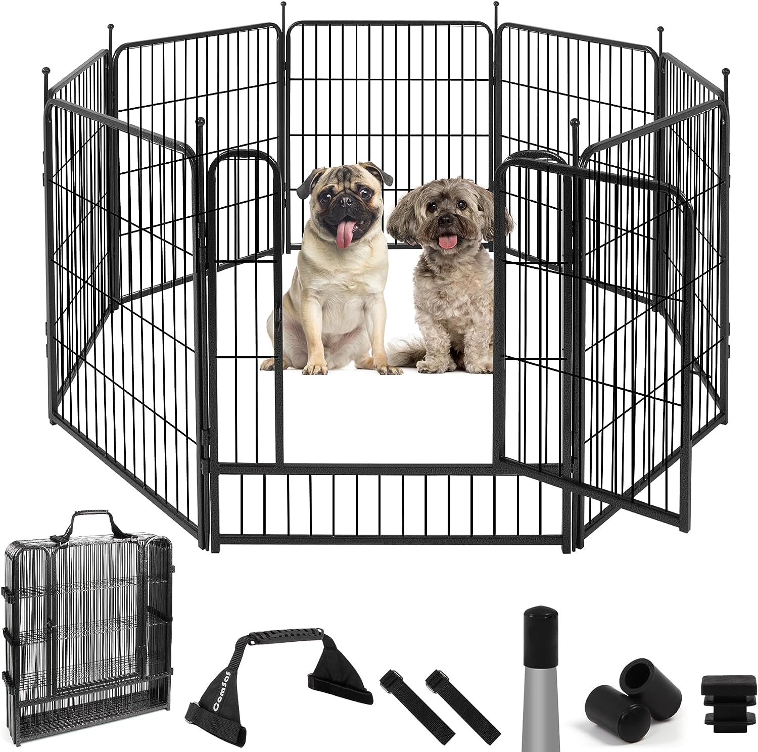 HANTU Dog Playpen, 32" Height 8 Panels Metal Dog Fence with One Easy