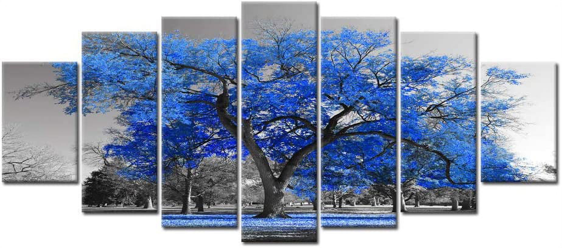 HANTU Extra Large Canvas Artwork for Home Walls 7 Pieces Canvas Wall Art Blue Tree Landscape