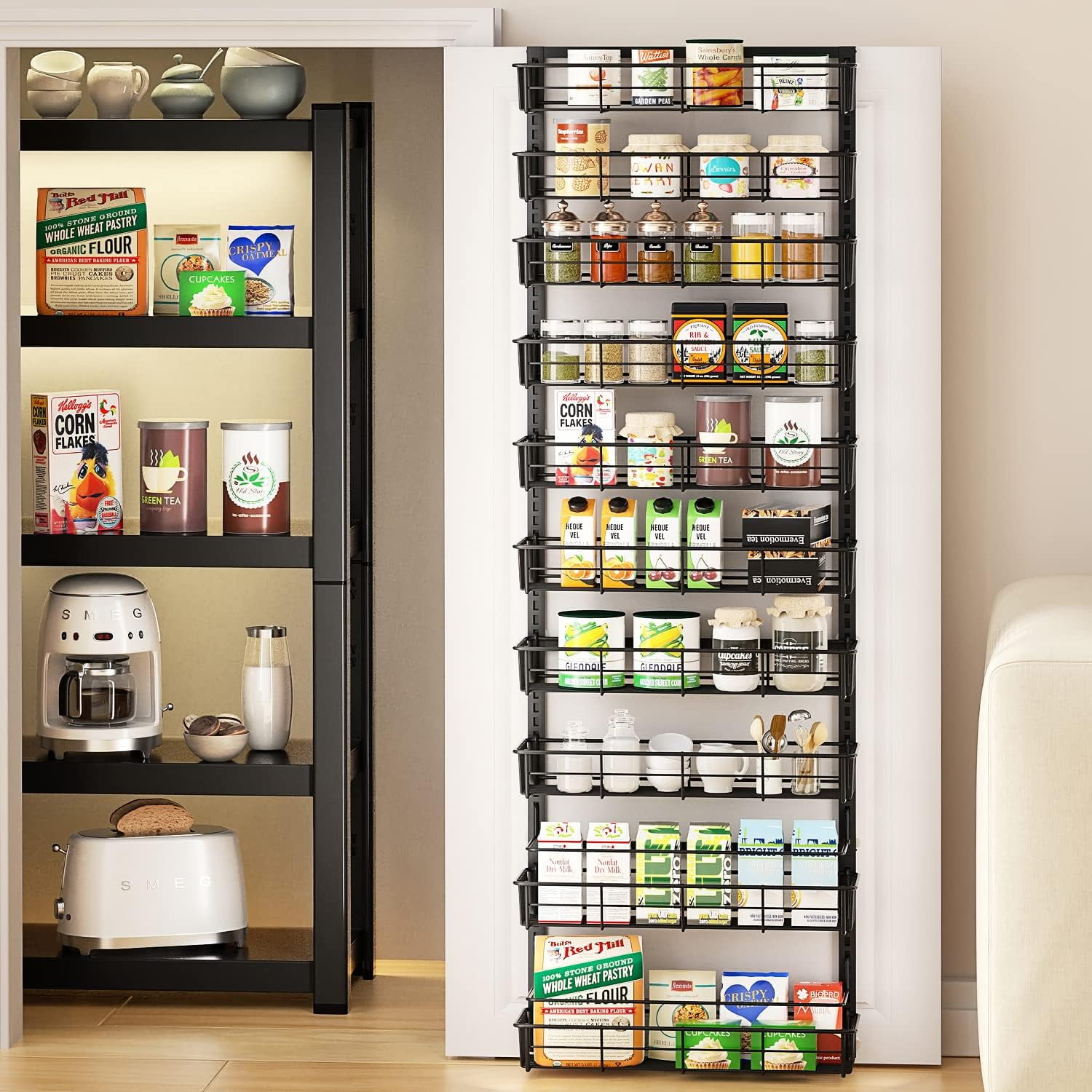 HANTU Over the Door Pantry Organizer, 10Tier Adjustable Baskets Pantry