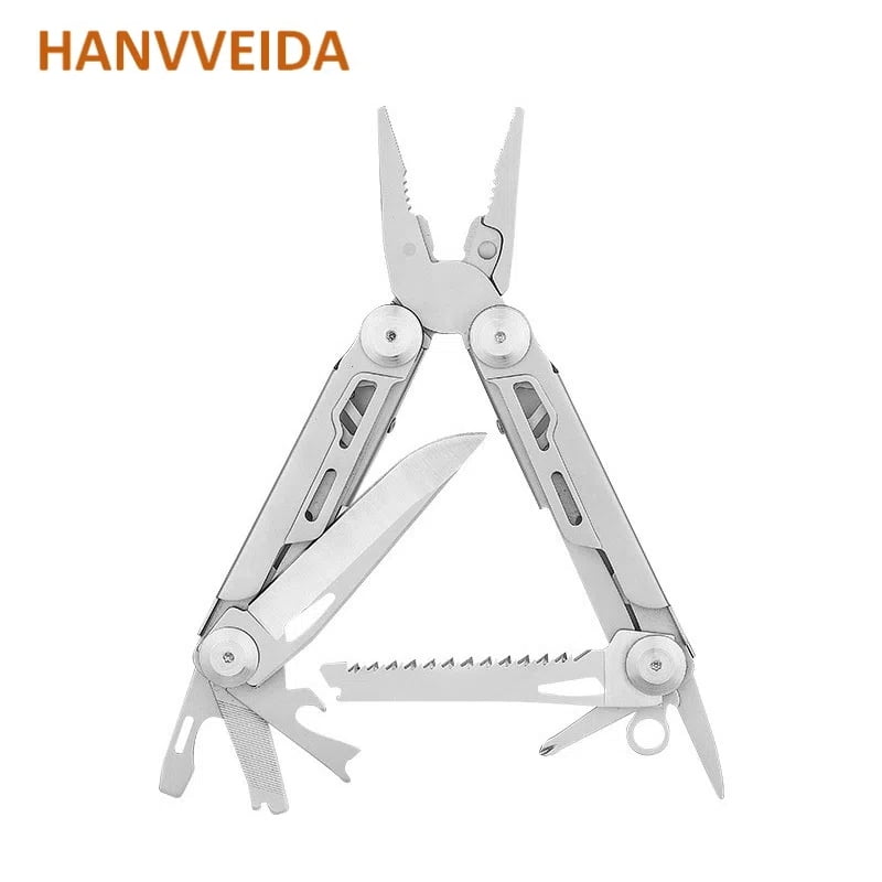 HANVVEIDA 13-In-1 Multitool Pliers Multi Tool with Safety Locking and Pocket Sheath,silver