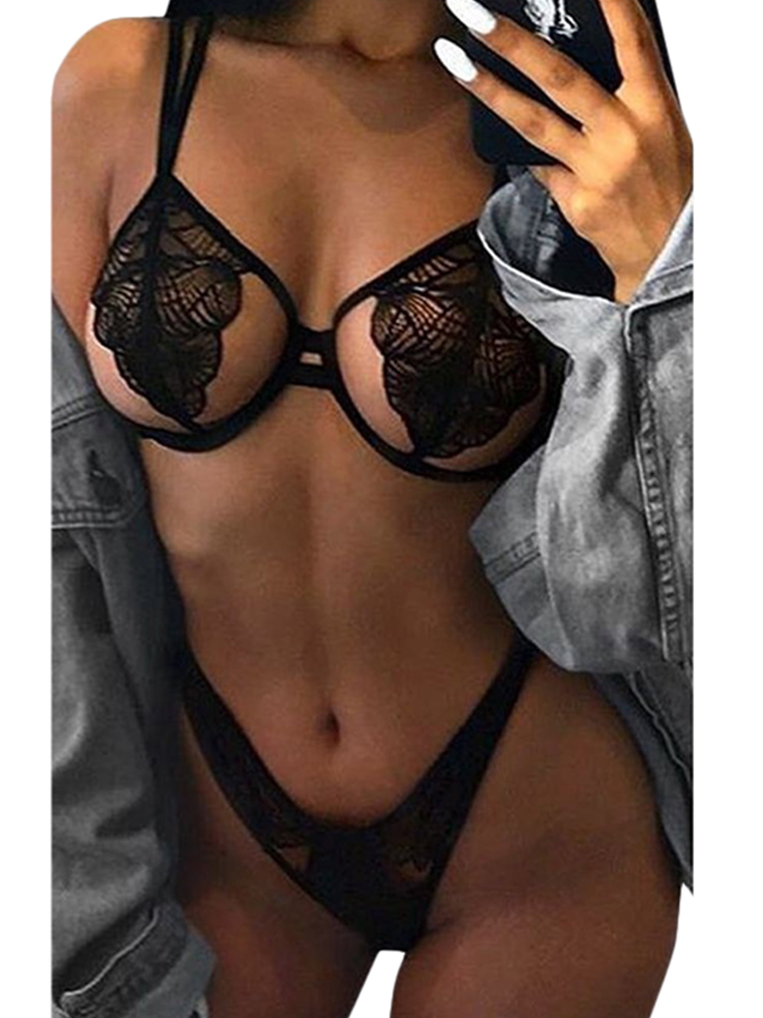 Women Erotic Sexy Lingerie See Through Underwear Bra G-string Set Babydoll  Nightwear