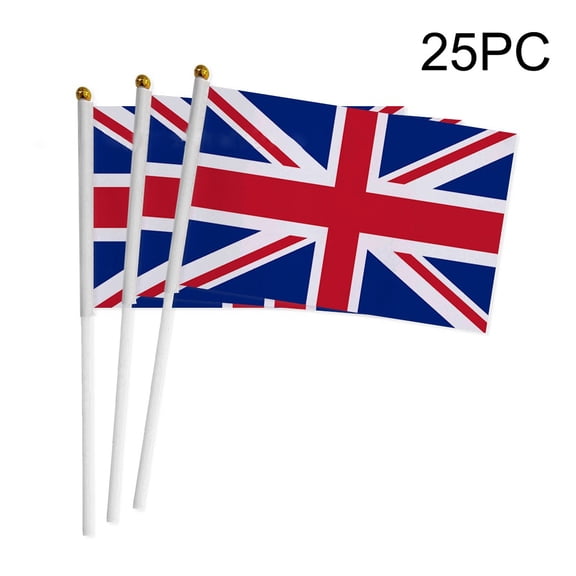 HANXIULIN 25Pcs UK Mini Flag Hand Held Small Miniature Great Britain Flags On Stick Fade Resistants & Vivids Colors