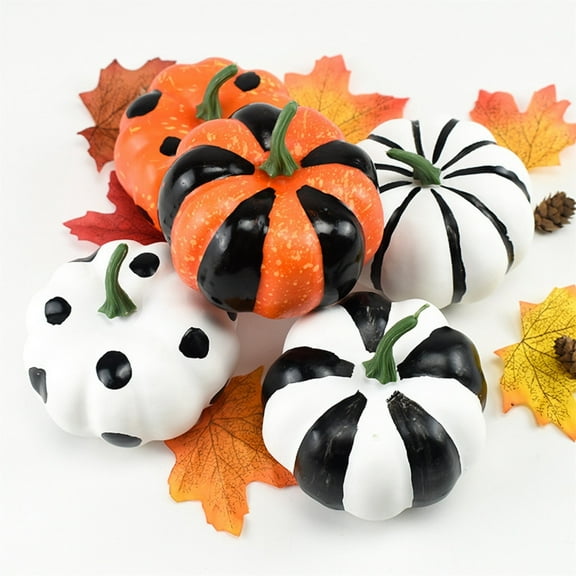 HANXIULIN 6 Pack Halloween Foam Pumpkin Decorations 4 Inch Striped Polka Dot Print Pumpkin Decorations for Thanksgiving Party Party Decoration, Red