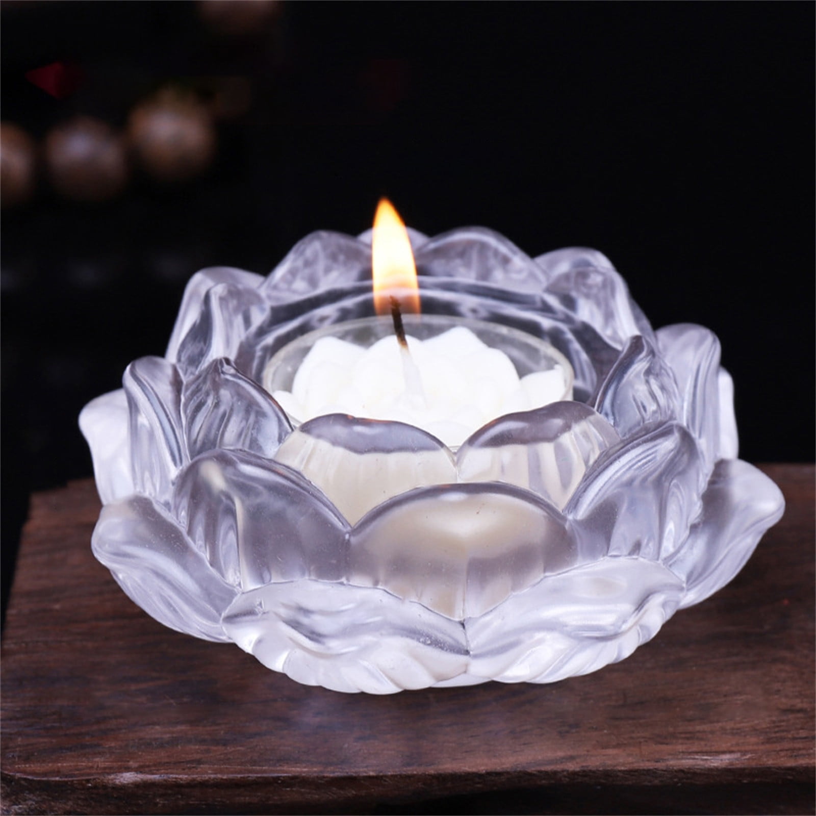 HANXIULIN 7 Colors Crystal Glass Lotus Flower Candle Tea Light Holder ...