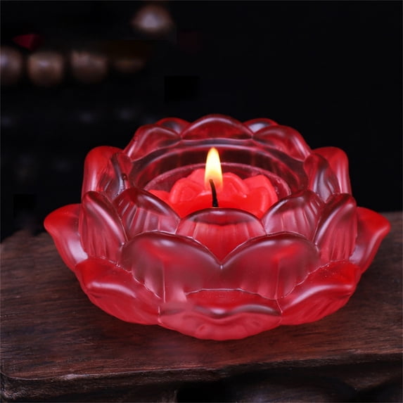 HANXIULIN 7 Colors Crystal Glass Lotus Flower Candle Tea Light Holder Buddhist Candlestick Home Decor