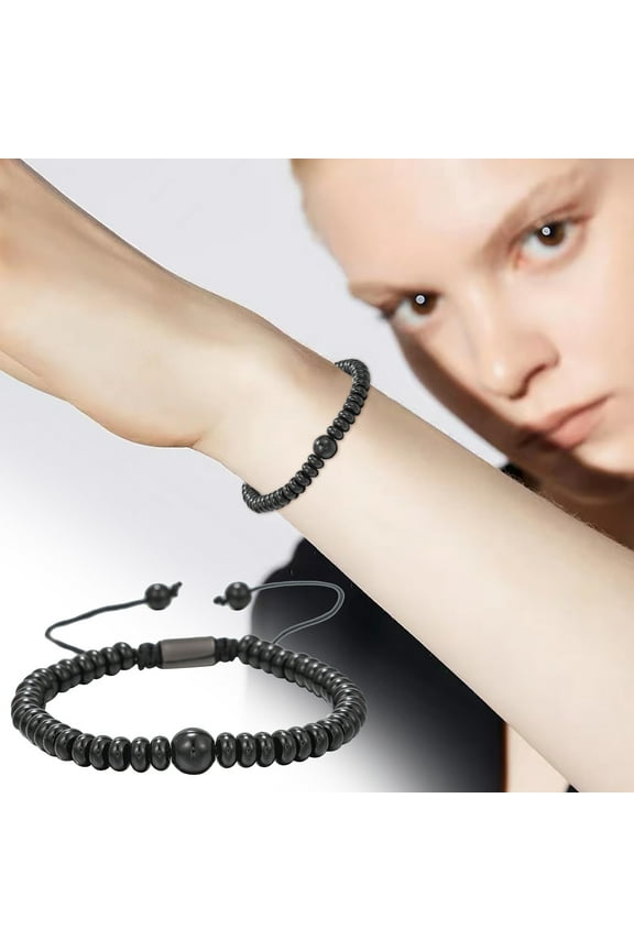 Big Bead True Black Tourmaline Yoga Root Bracelet Natural Gem Woven Beaded Bracelet