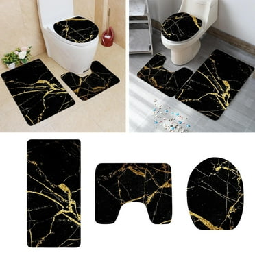 HANXIULIN Black and Gold 3 Pieces Bathroom Rugs Set Bath Rug Mat and Toilet Lid Cover Home Decor