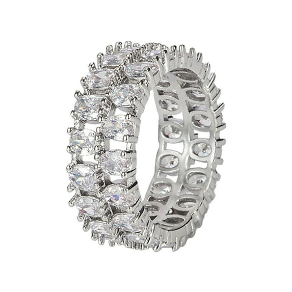 HANXIULIN Double Rows Diamond Ring Geometric Full Diamond Ring Cubic Zirconia Ring Jewelry Gift for Women Size 6-10
