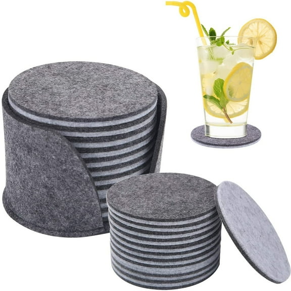 HANXIULIN Felt Coasters for Glasses Set Of 10 Round Glass Coasters With Storage Box In Light Grey for Glass, Drinks Glasses Bar Coffee 10 Cm / 3.9 Inches Home Kitchen Supplies