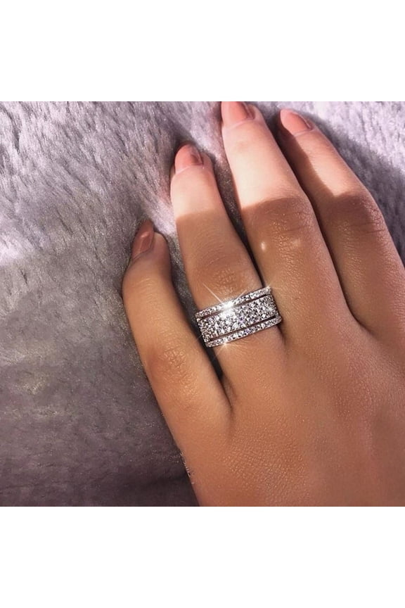 Five Lines Diamond Wheel Ring Elegant Rhinestone Ring Silver Jewellery Rings Women Fashion Full Diamond Zircon Rings for Women Size 5 10